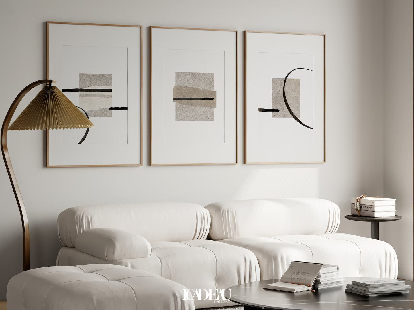 Set of 3 Abstract Wall Art Prints,Beige,white,living .Room