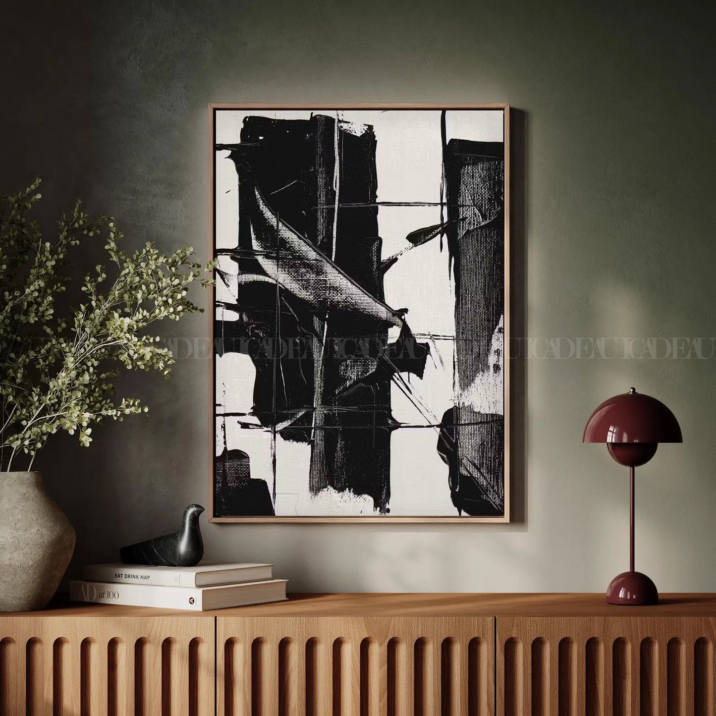 Abstract BLACK framed canvas.