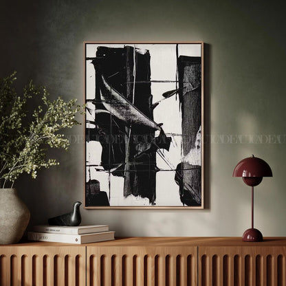 Abstract BLACK framed canvas.