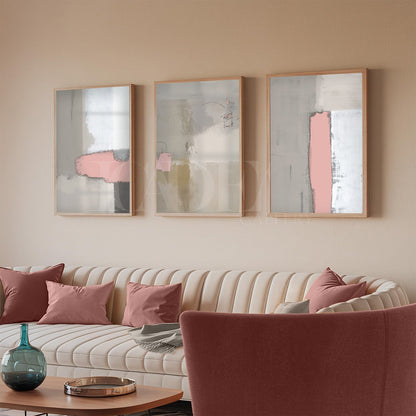 Set of 3 Abstract Wall Art Prints,Rose.