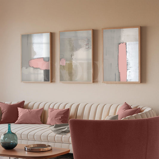 Set of 3 Abstract Wall Art Prints,Rose.