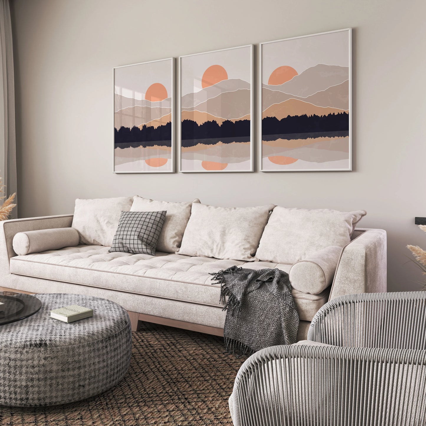 Set of Three Paintings,Aesthetic Modern Art Minimal Mountain