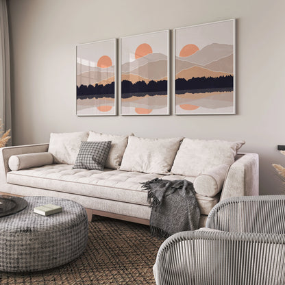Set of Three Paintings,Aesthetic Modern Art Minimal Mountain