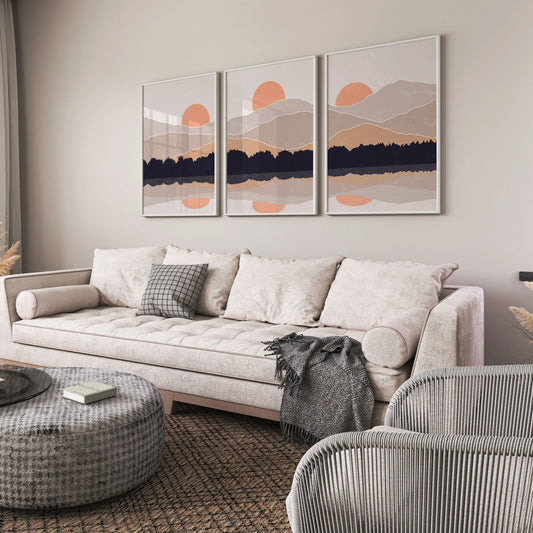 Set of Three Paintings,Aesthetic Modern Art Minimal Mountain