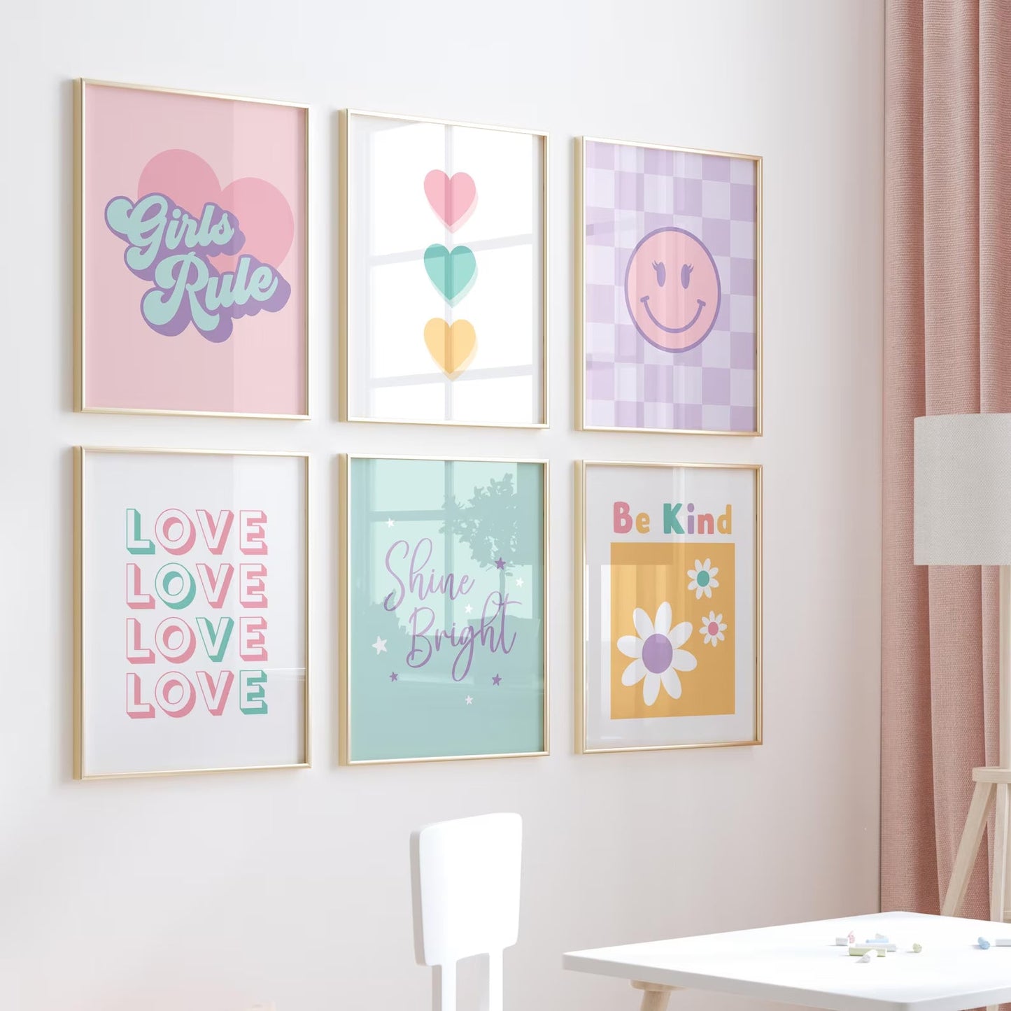 Set of 6, Girl Playroom Prints.