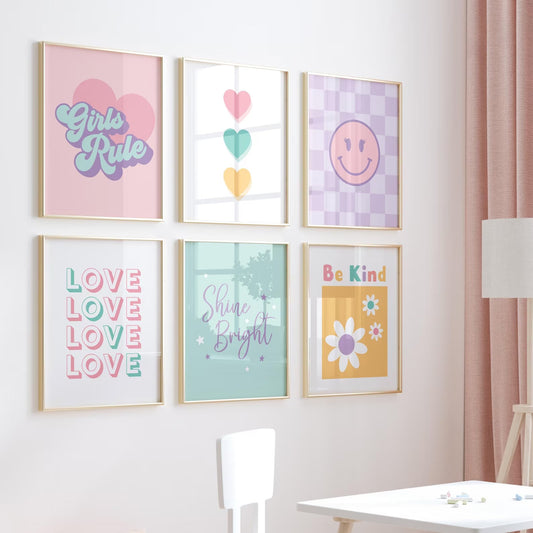 Set of 6, Girl Playroom Prints.
