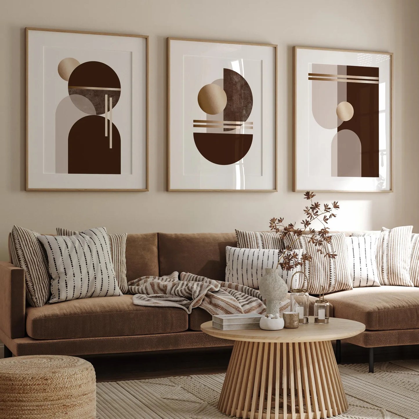 Set of 3 Modern Art Prints,Neutral Geometric Wall Art.