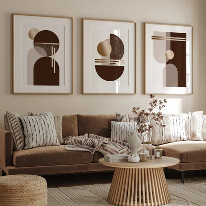 Set of 3 Modern Art Prints,Neutral Geometric Wall Art.