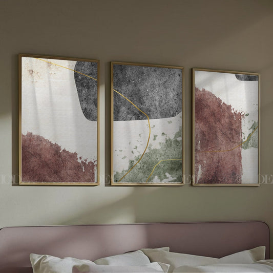 Set of 3 Abstract Wall Art Prints,bed,living, Minimalist Neutral Art.