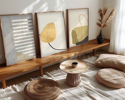 Set of 3 Abstract Wall Art Prints,bed,living, Minimalist Neutral Art.