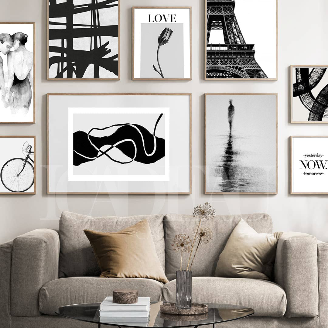 b&w set with bold abstract art.