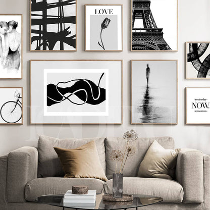 b&w set with bold abstract art.