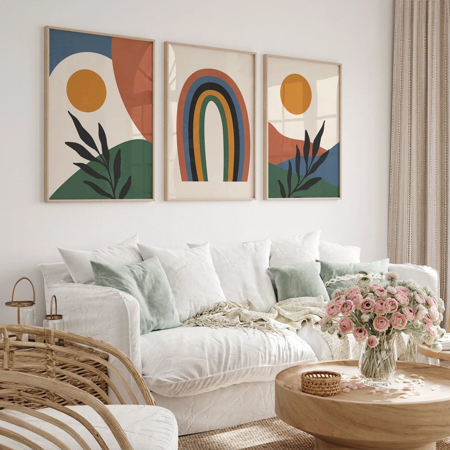 Set of 3 Abstract Wall Art Prints,Art.Boho Style.