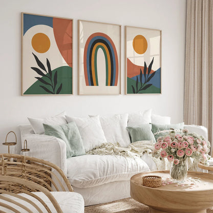 Set of 3 Abstract Wall Art Prints,Art.Boho Style.