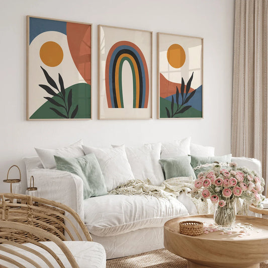 Set of 3 Abstract Wall Art Prints,Art.Boho Style.