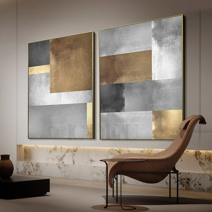 Abstract Gray And Gold Painting.
